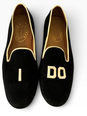 Stubbs & Wootton Black Velvet “ I DO' Wedding Loafers